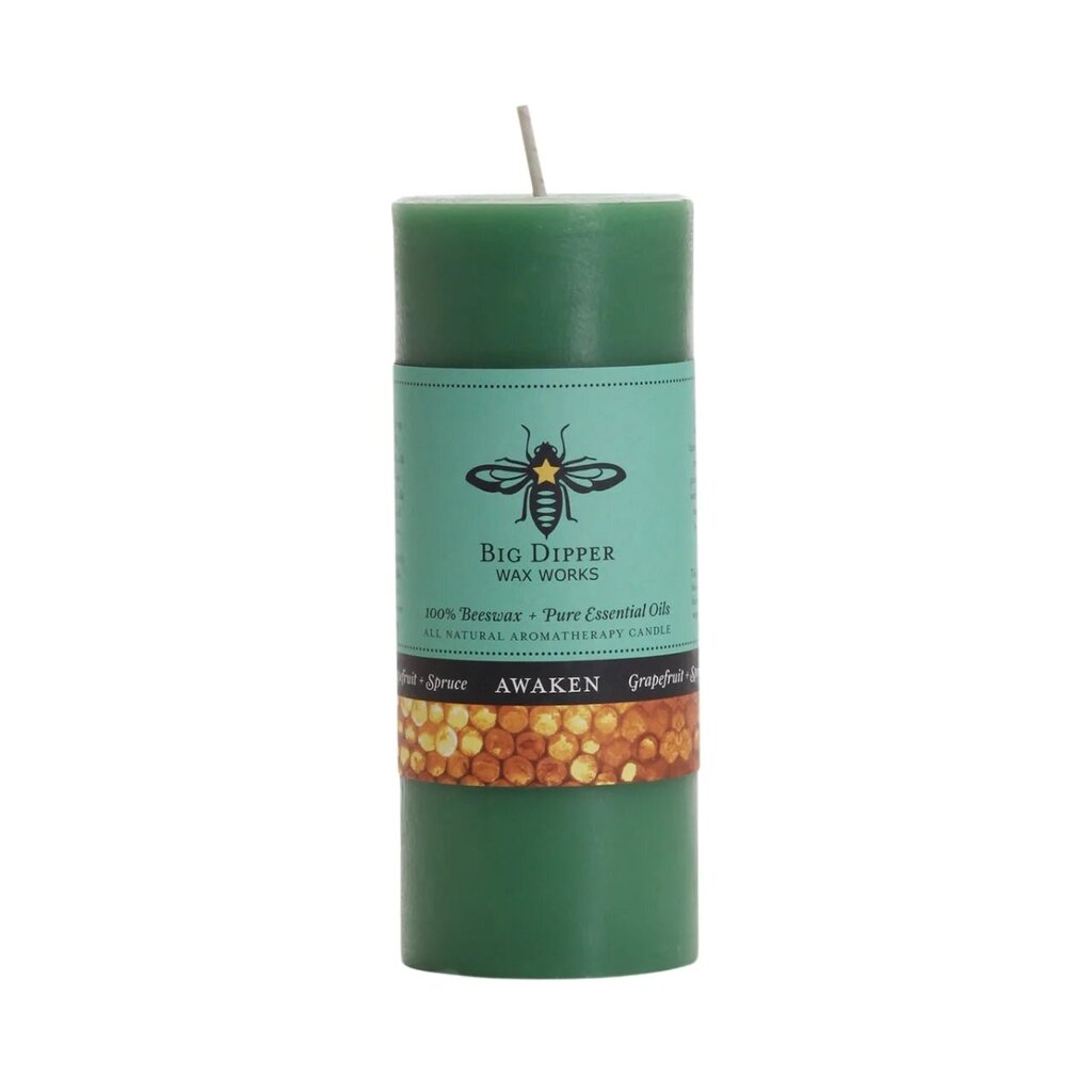 Beeswax Aromatherapy Pillar Candle 2X4.75 Awaken (Grapefruit + Spruce)