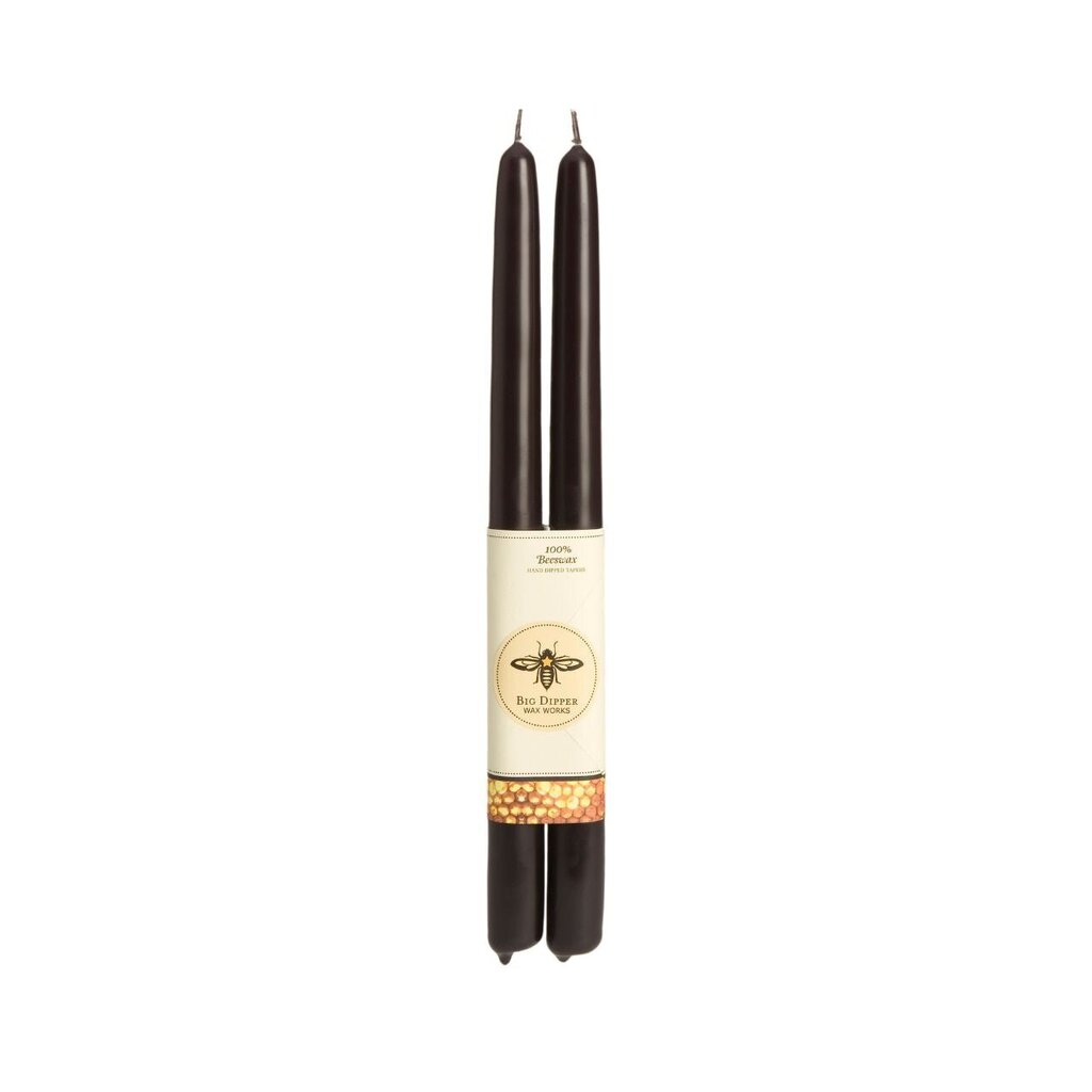 BLACK 12" 100% Beeswax Hand Dipped Taper Candle