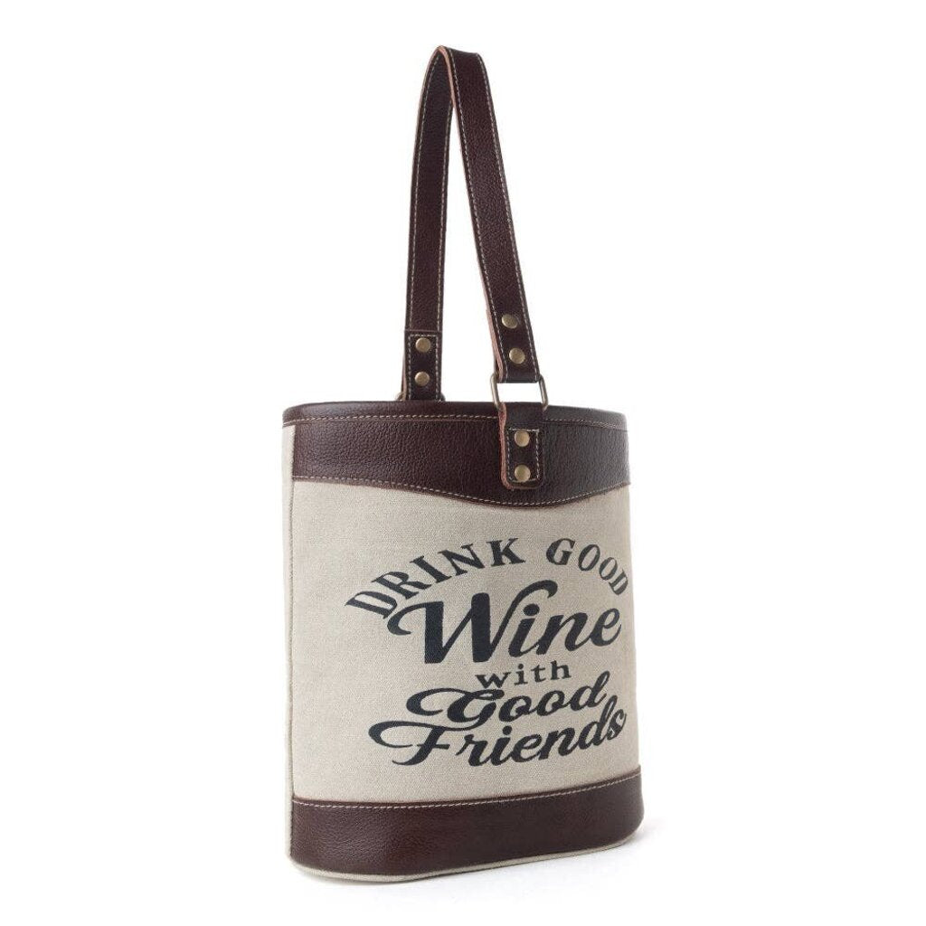 Textura Cotton + Leather Wine Holder Mocha Cream S-14380