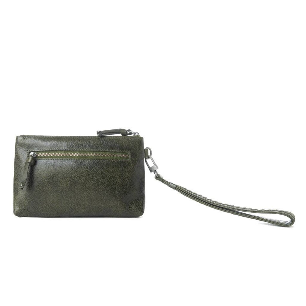 Zidana Ethel Mini Veg Tanned Leather Wristlet Ashen Sage S-13855