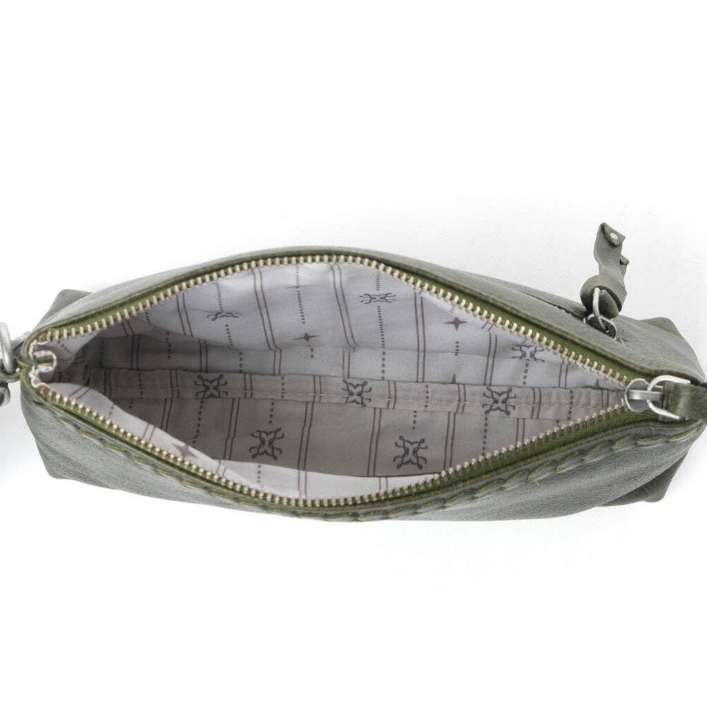 Zidana Ethel Mini Veg Tanned Leather Wristlet Ashen Sage S-13855