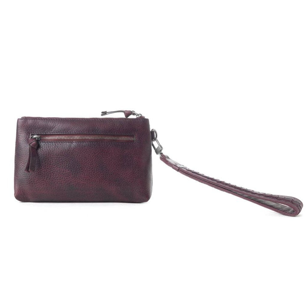 Zidana Ethel Mini Veg Tanned Leather Wristlet Rosa Maroon S-13853