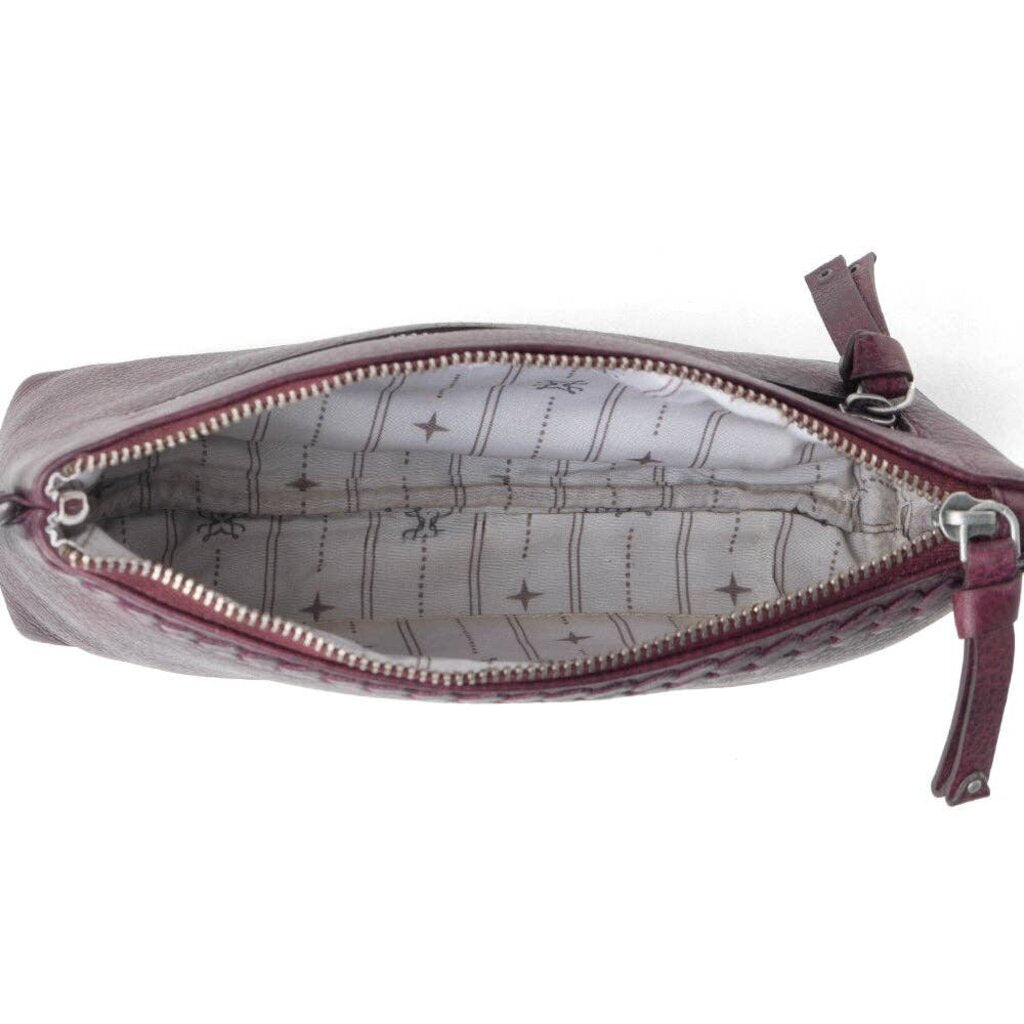 Zidana Ethel Mini Veg Tanned Leather Wristlet Rosa Maroon S-13853