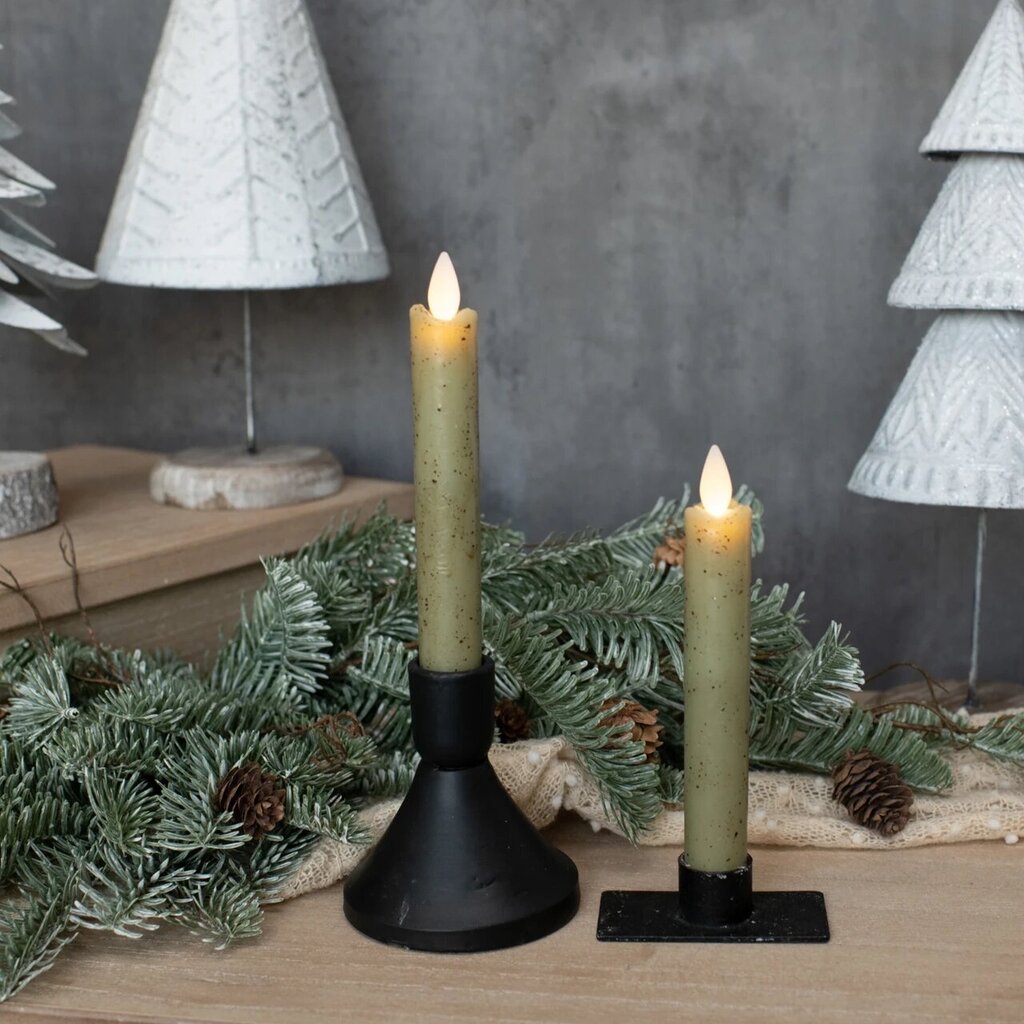 6.75" Moving Flame Green 6 Hr Taper Candle Set of 2 NY213012