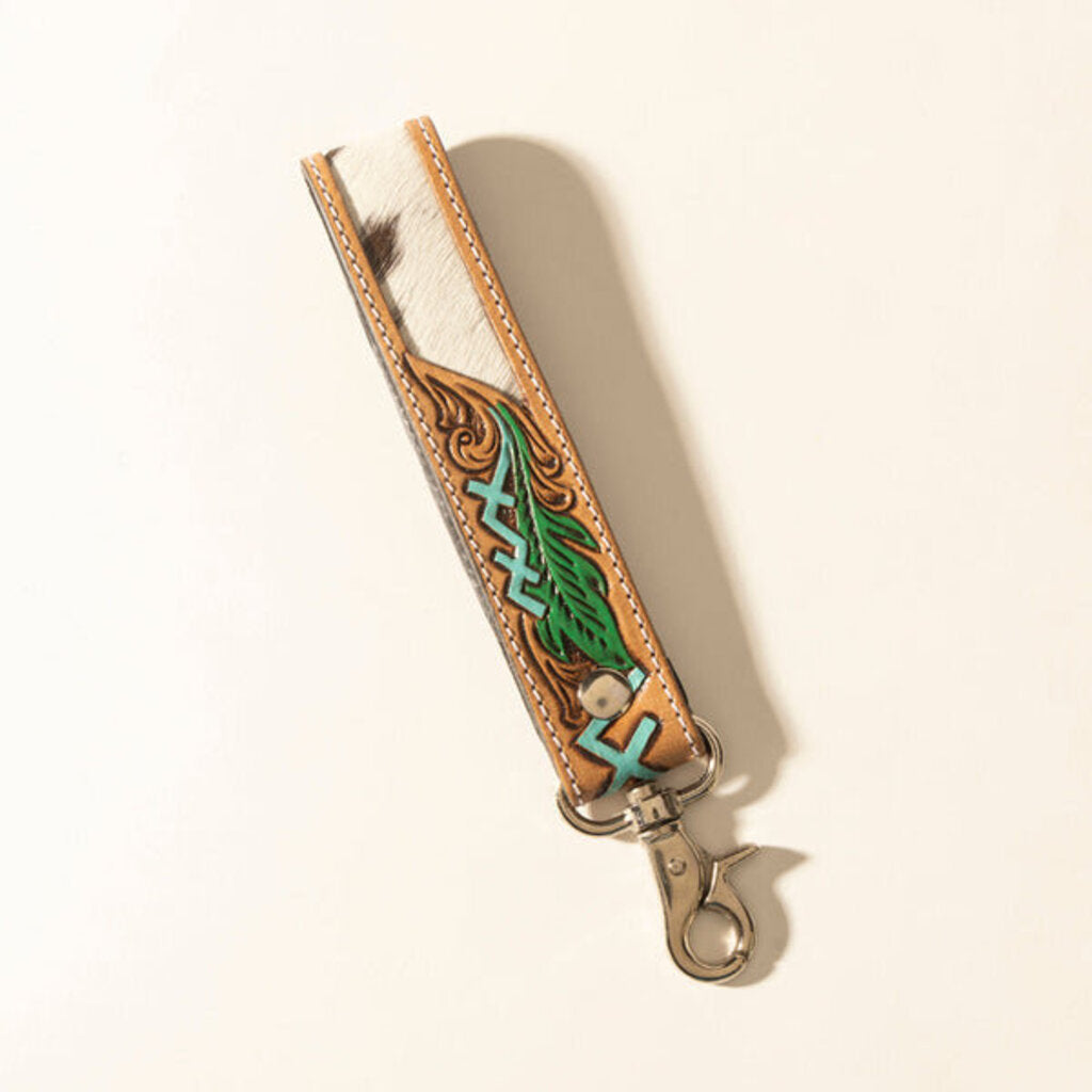 Soaring Bloom Handtooled Leather Myra Keyfob Dakota Teal S-14022