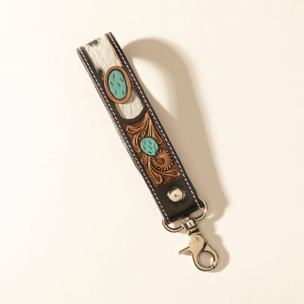 Tallin Bloom Handtooled Leather Myra Keyfob Saddle Sky S-14021