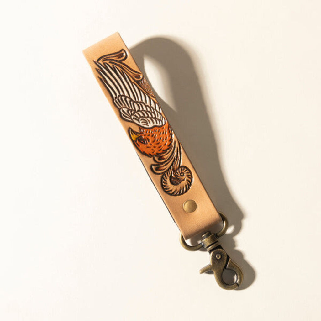 Myra Eagle Ember Handtooled Leather Key Fob Natural TanS-13715