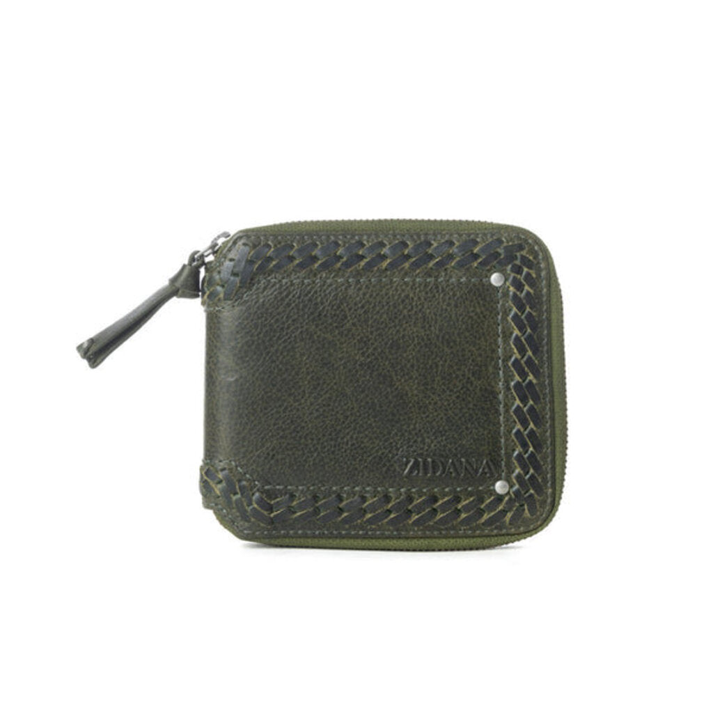 Zidana Dante Men's Veg Tanned Leather Wallet Army Ivy S-13879