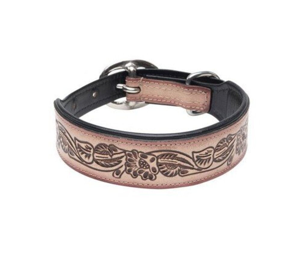 Cow Dog Trail Hand Tooled Leather Dog Collar S-10199 SM