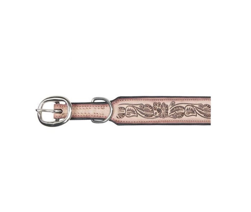Cow Dog Trail Hand Tooled Leather Dog Collar S-10199 SM
