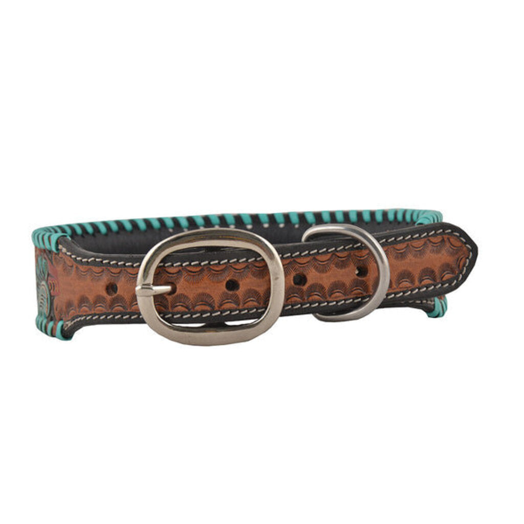 Full Bloom Hand Tooled Leather Dog Collar S-5756 XSM