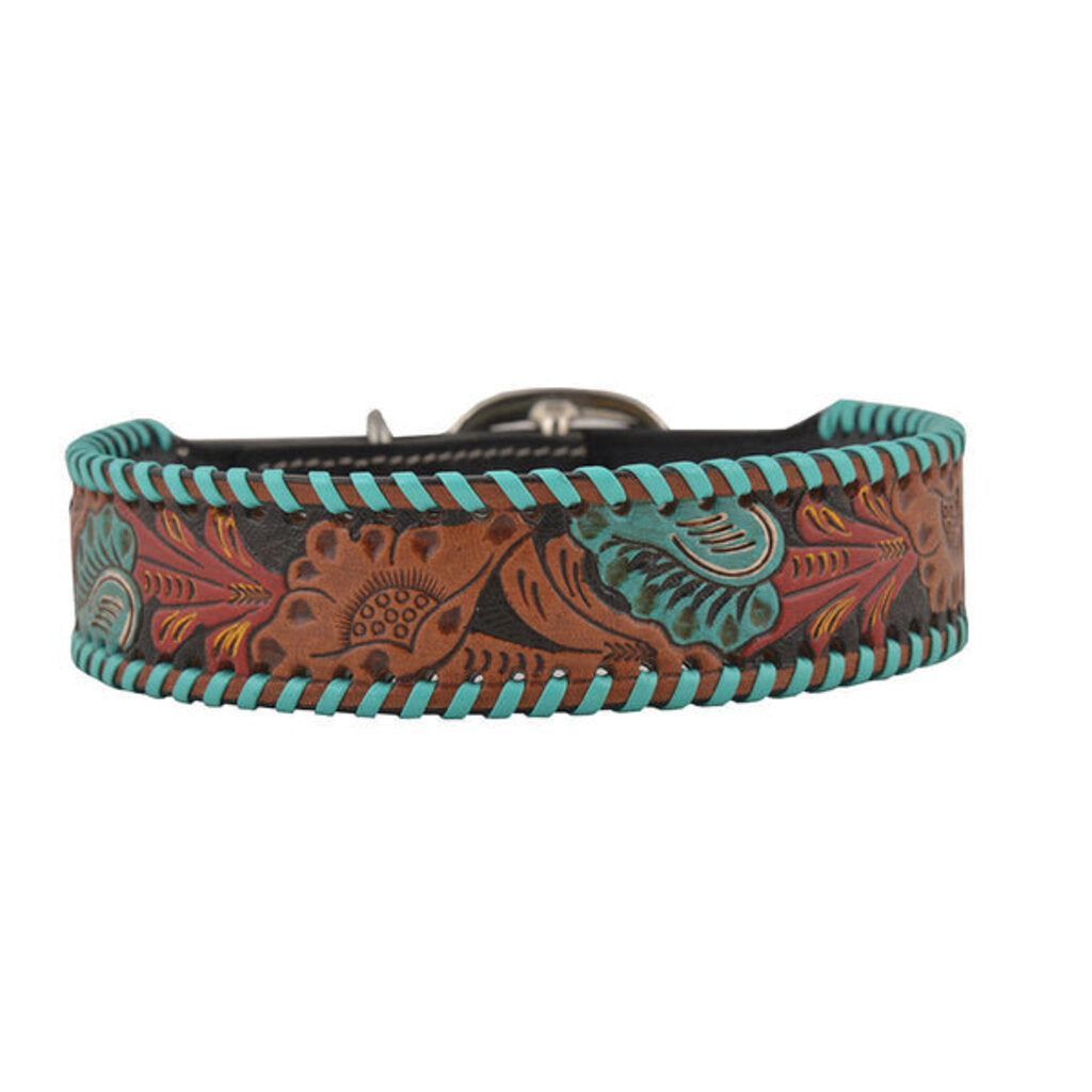 Full Bloom Hand Tooled Leather Dog Collar S-5756 SM