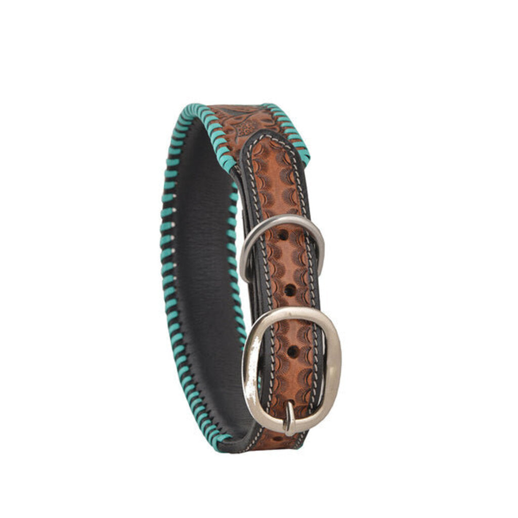 Full Bloom Hand Tooled Leather Dog Collar S-5756 SM