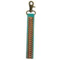 Teal Accent Hand Tooled Strap Key Fob S-8198
